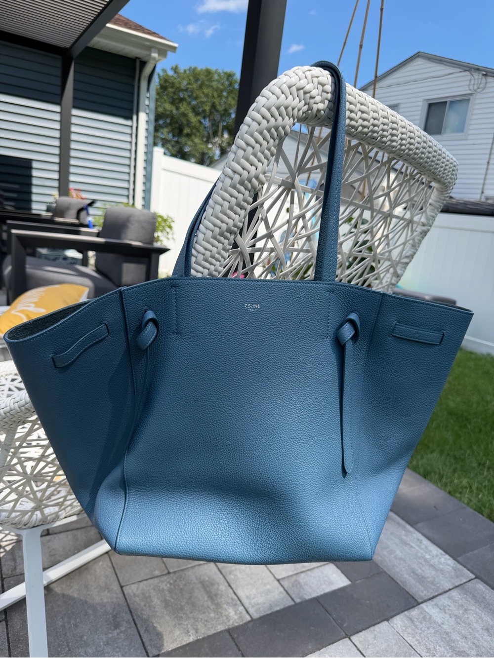 Celine phantom Blue Leather Tote Bag